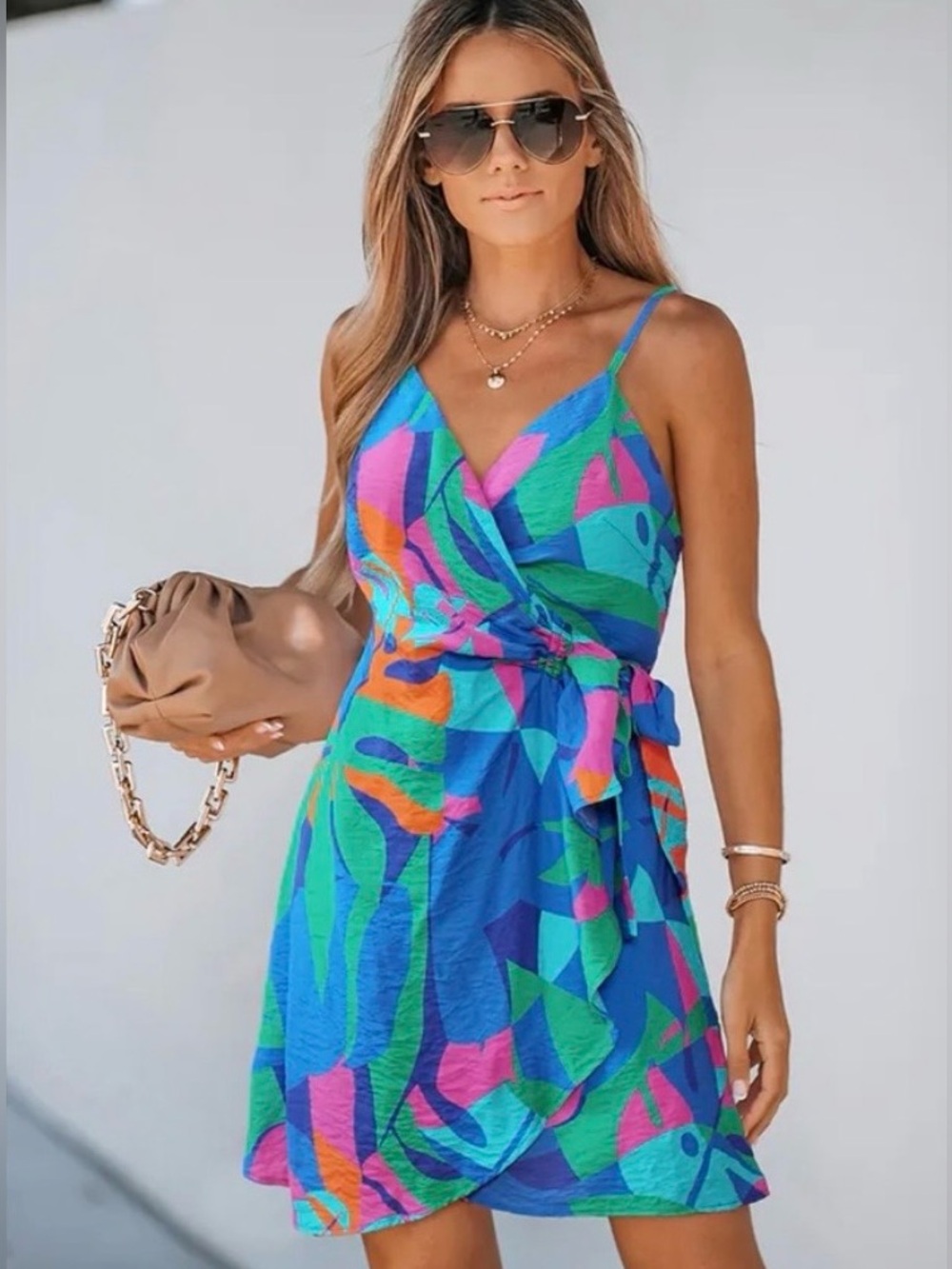 BNWT - Cupshe Vibrant Tropical Wrap Mini Dress - S